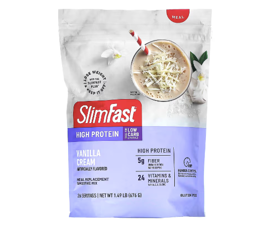 SlimFast, 高蛋白，代餐果汁混合物，香草奶油味，1.49 lb（676 克）