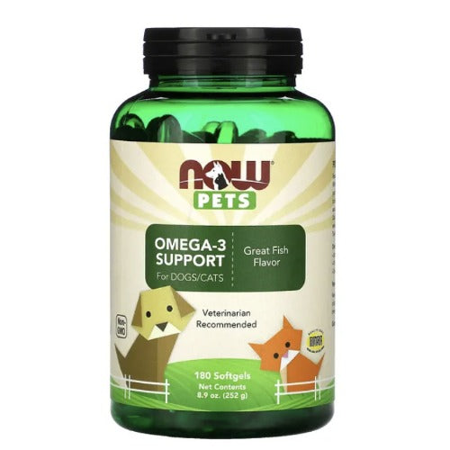 NOW Foods, 寵物，Omega 歐米伽-3 幫助犬/貓，精美魚味，180 粒軟凝膠